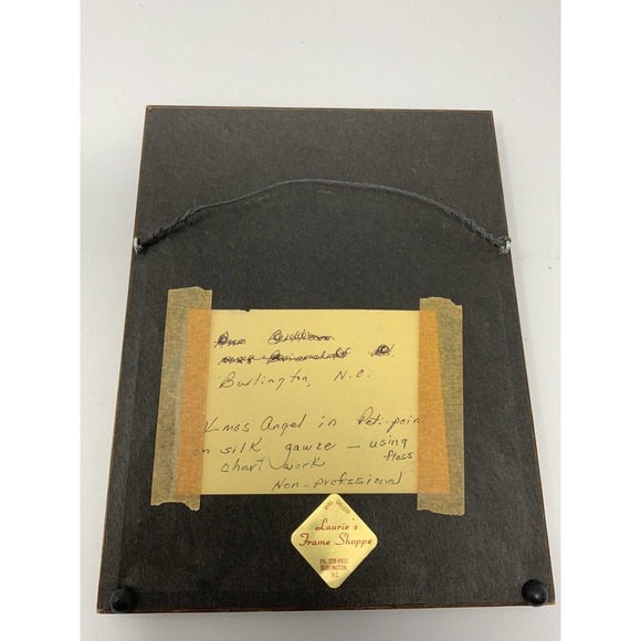 Framed Complete Floss Peti Point Stitch Praying Angel Poinsettias Vintage XMas - Picture 10 of 13